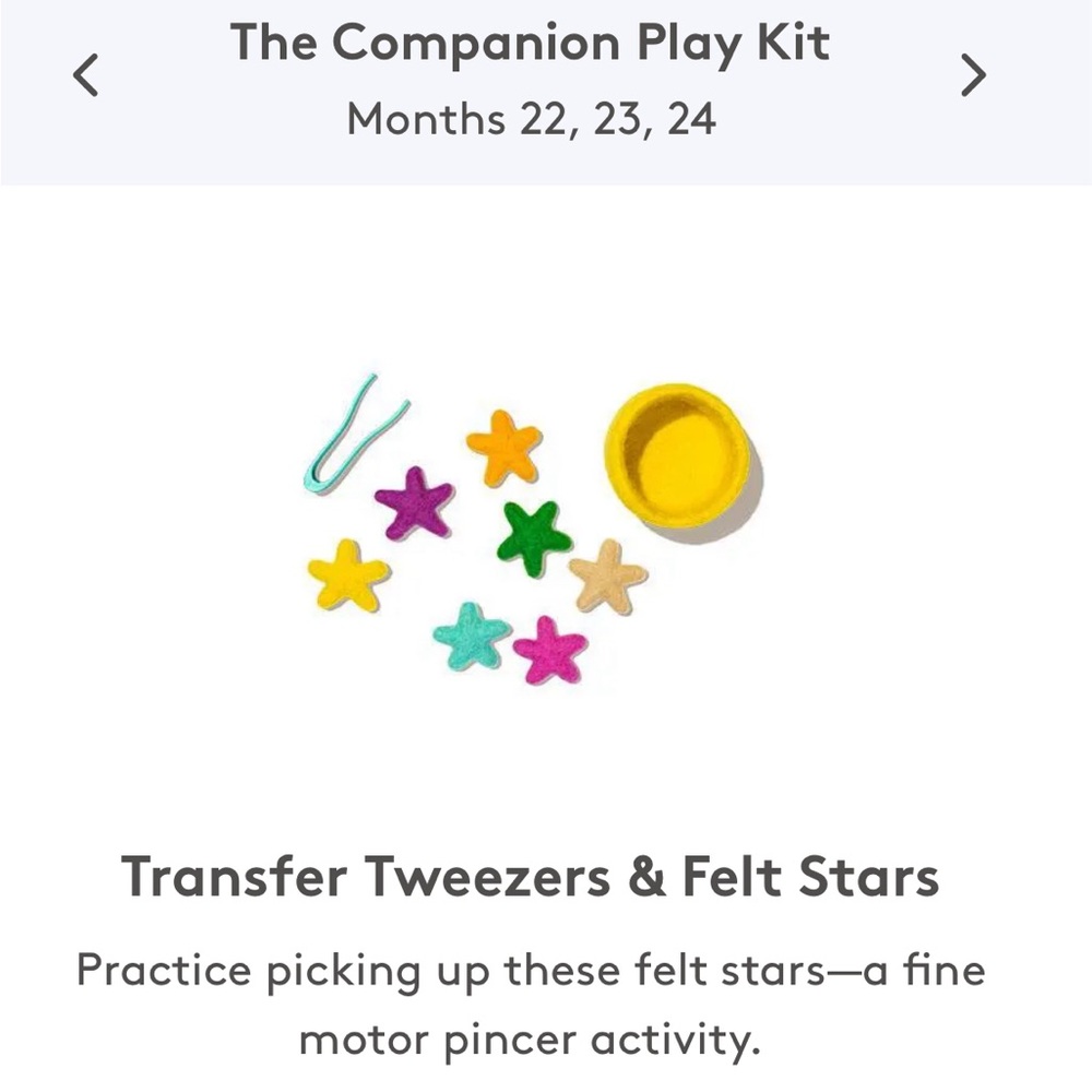 Lovevery transfer tweezers and felt stars